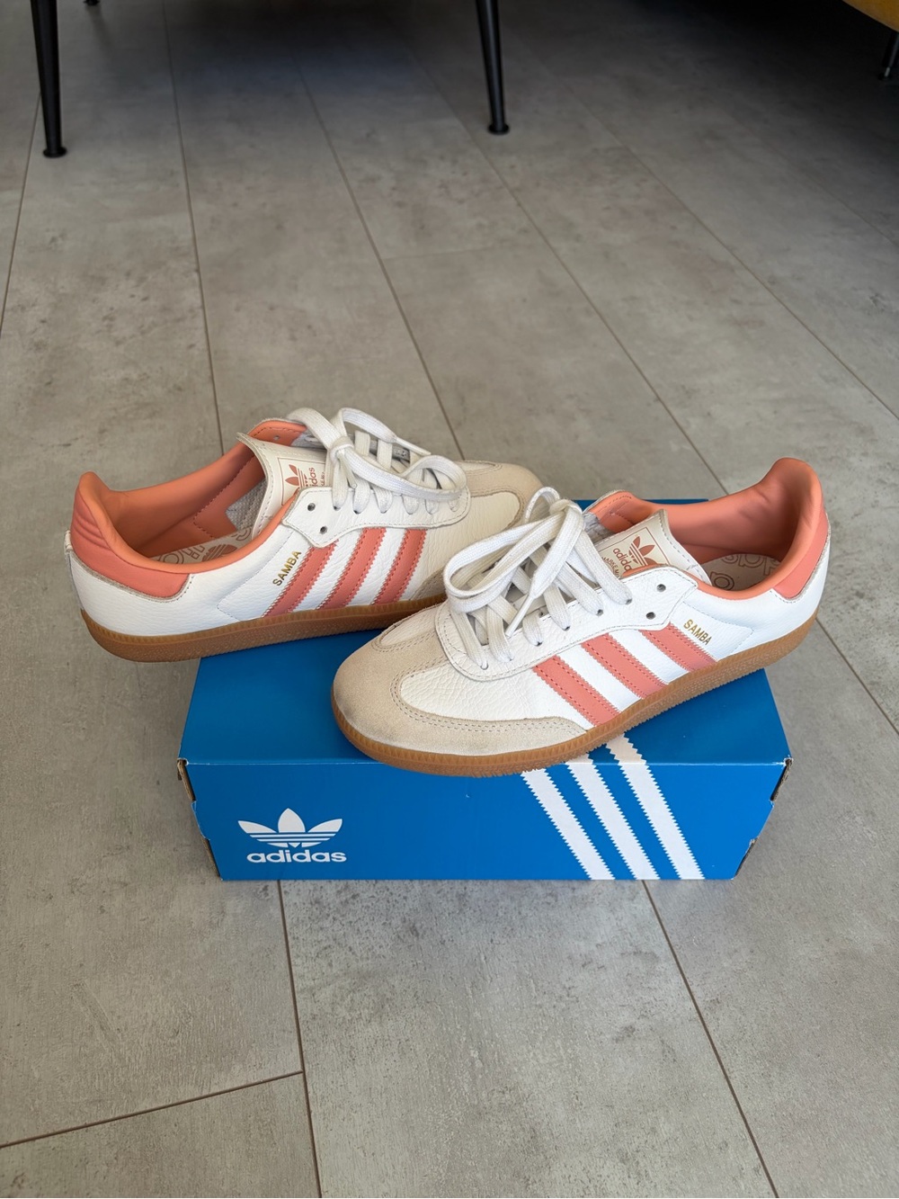 adidas Samba Leather Sneaker in White and Orange - Picture 10 of 11